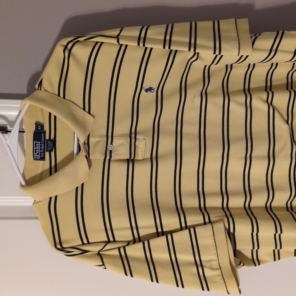 Polo by Ralph Lauren polo shirt, yellow w/ blue stripes, XXL